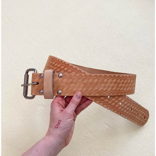 Vintage Embossed Brown Leather Belt