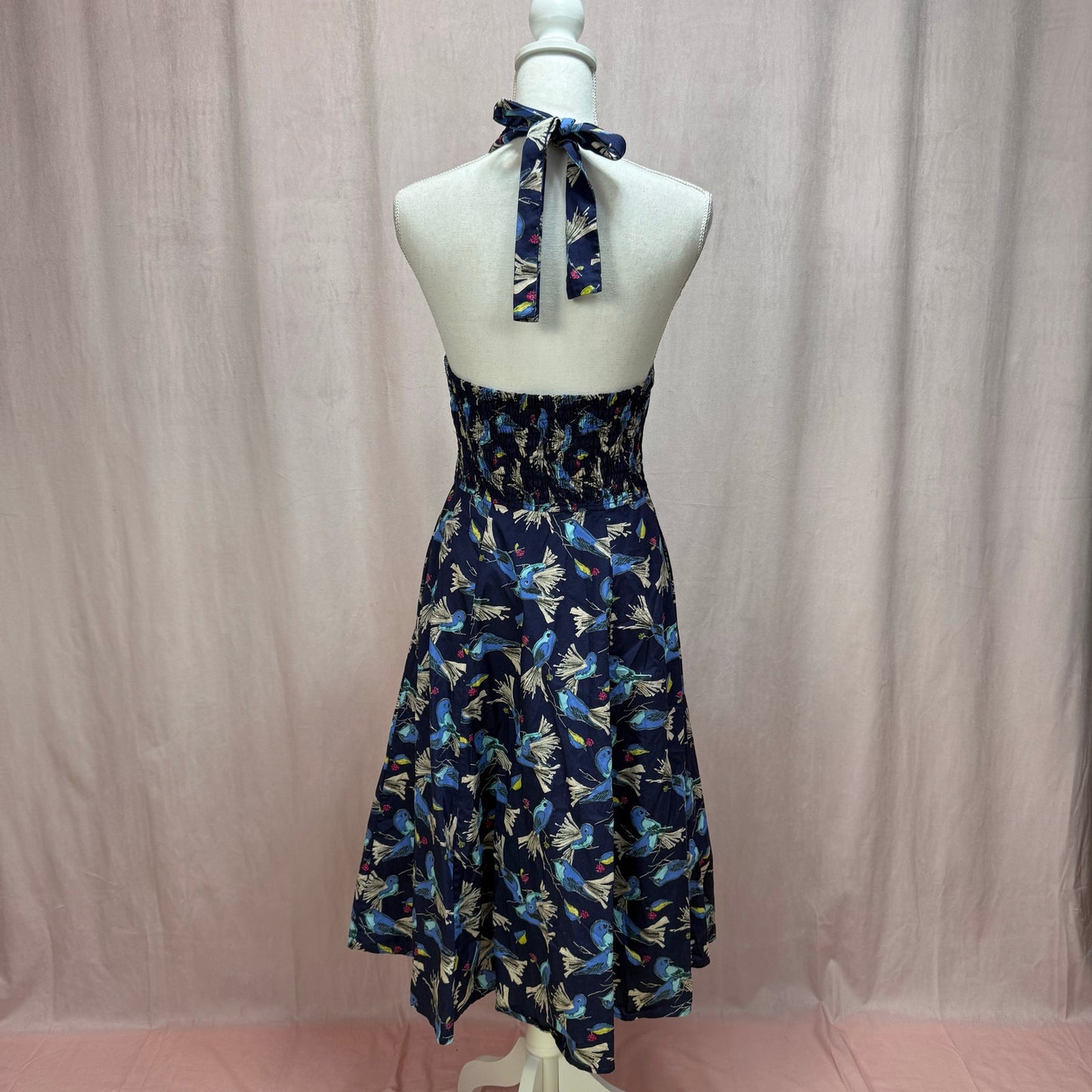 Secondhand Title A Bird Print Fit & Flare Halter Midi Dress, Size Small