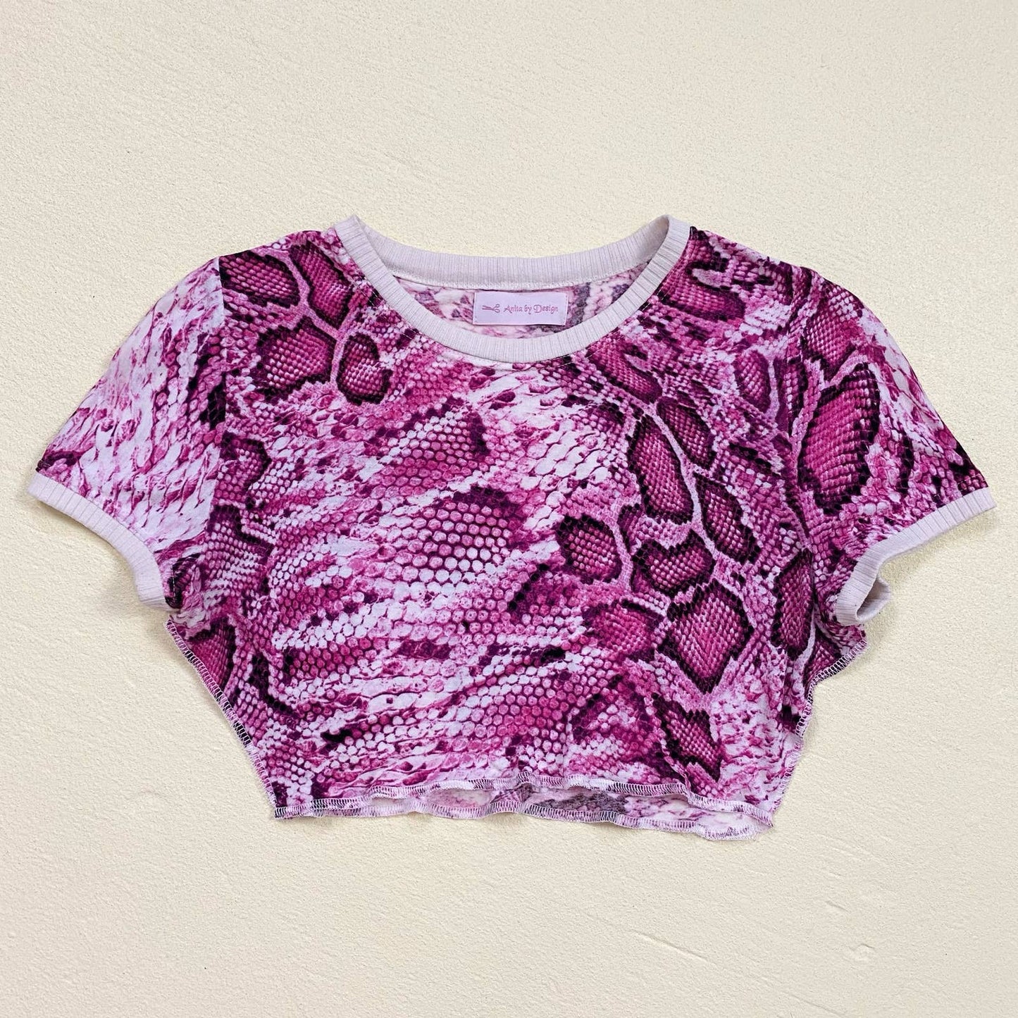 Reworked Y2K Pink Snake Print Crop Tee, Size Small