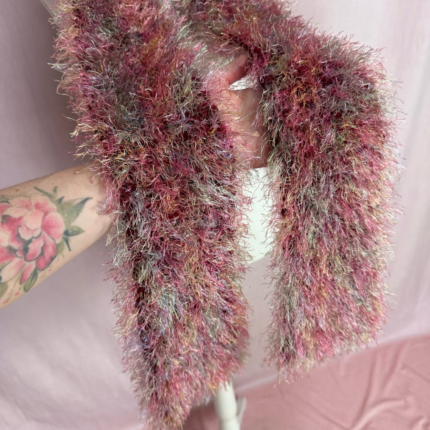 Y2K Handmade Knit Fuzzy Rainbow Scarf