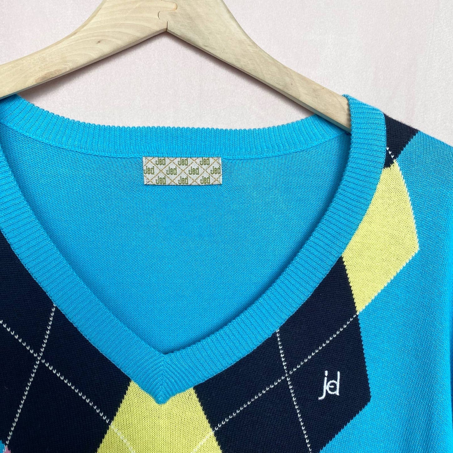 Secondhand Jed Argyle Pullover V-Neck Sweater, Size XL
