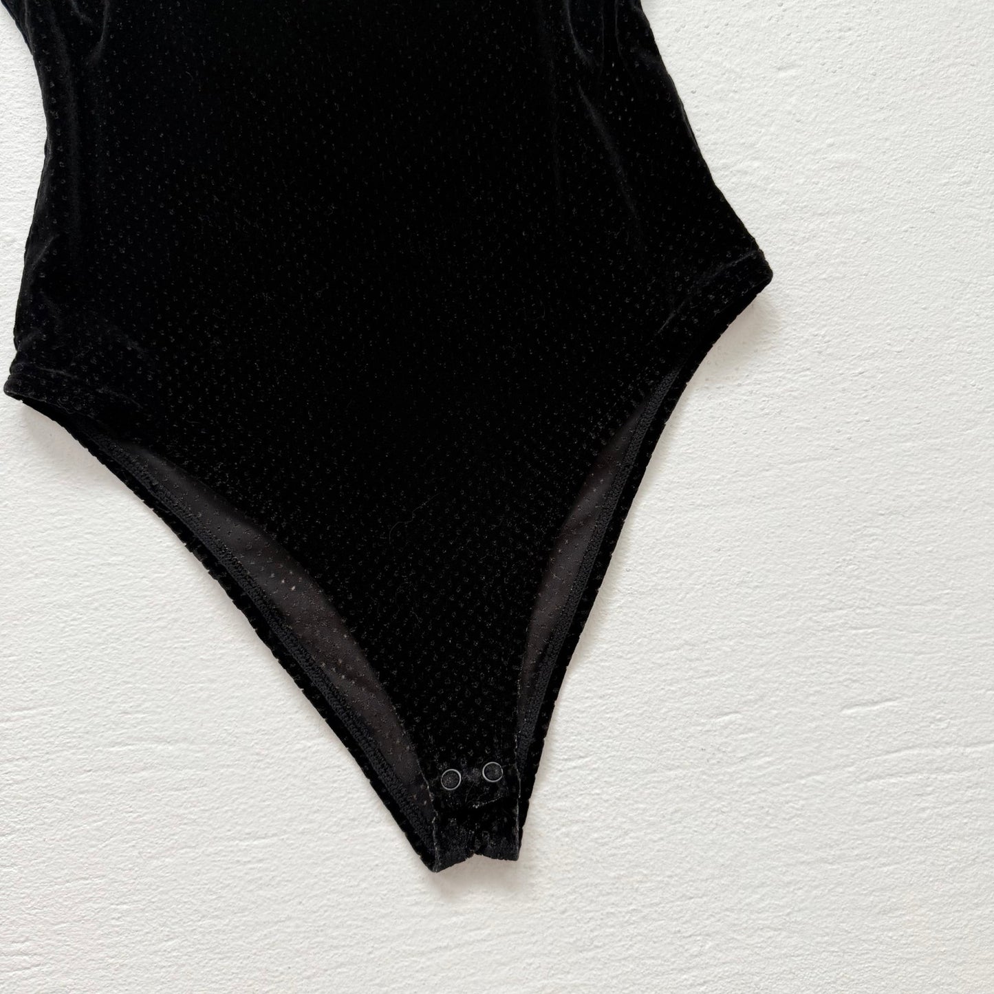 Secondhand FILA Black Velour Mesh Bodysuit Logo One Piece, Size Medium