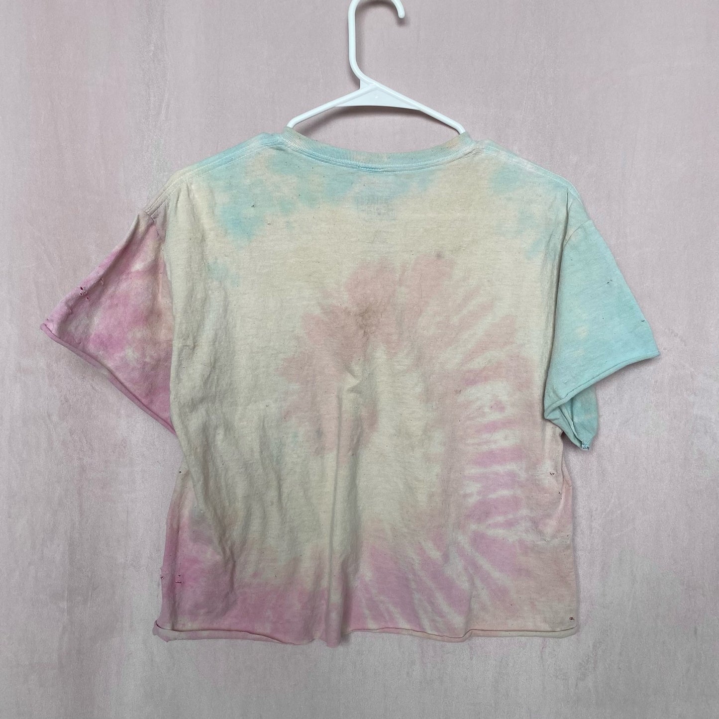 Upcycled Cat Unicorn Distressed Tie Dye Crop Tee, Size Medium