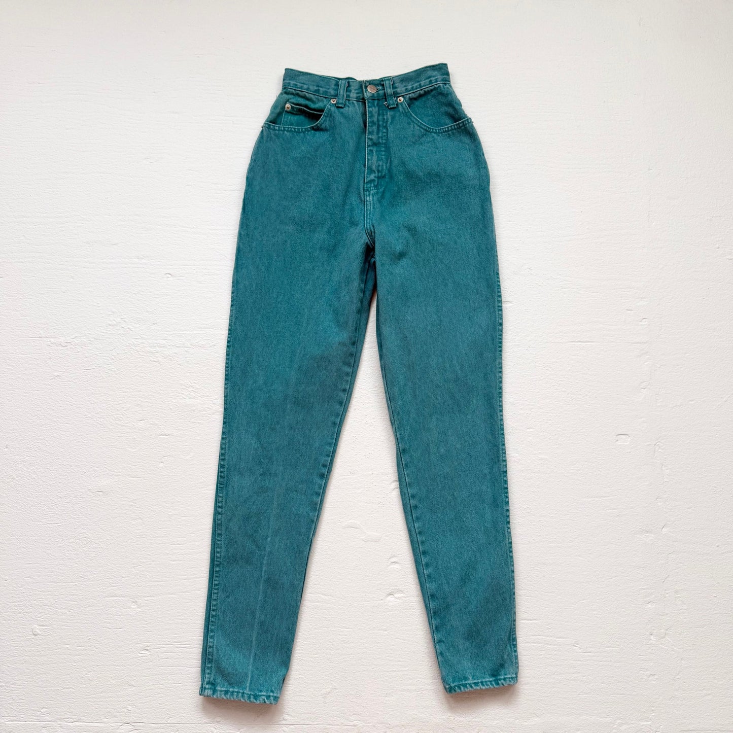 Vintage 90s Stefano Teal High-Rise Tapered Jeans, Size 23"