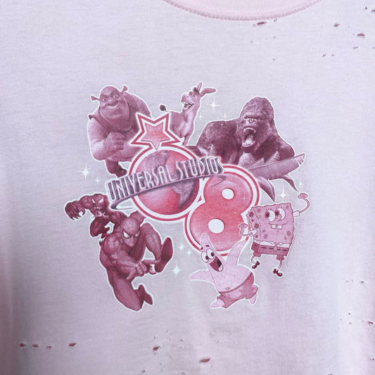 Upcycled Y2K Universal Studios Distressed Crop Baby Tee, Size Medium