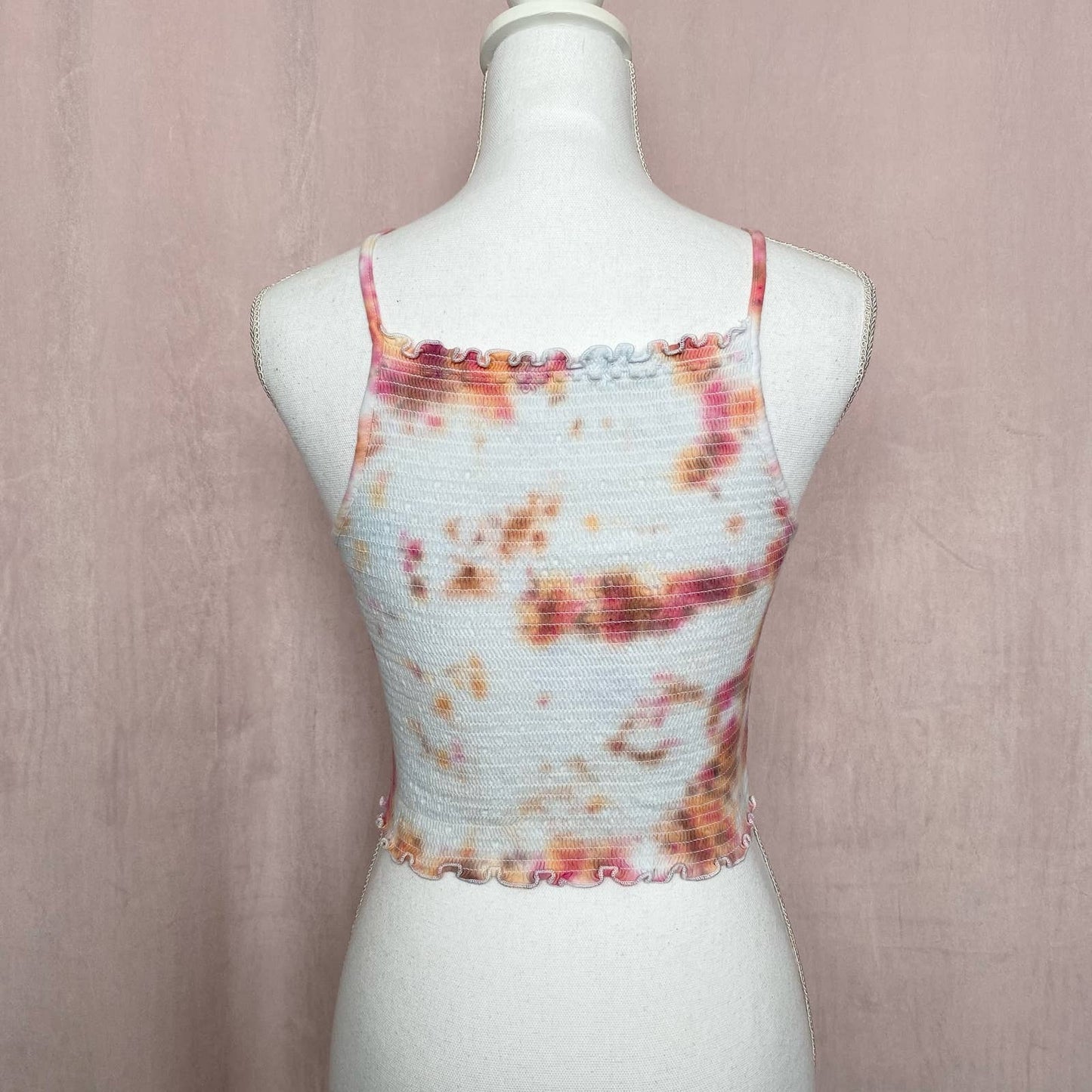 Reworked Tie Dye Smocked Crop Tank Top, Size S/M