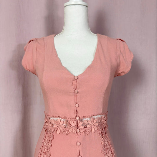 Secondhand Lulus Wistful Wanderer Dusty Pink Lace Mini Dress, Size Small