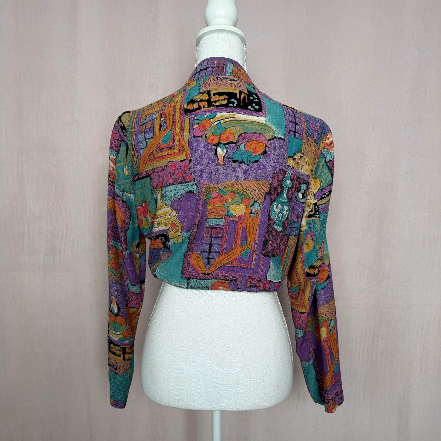 Upcycled Vintage Abstract Tie Front Crop Top, Size XS