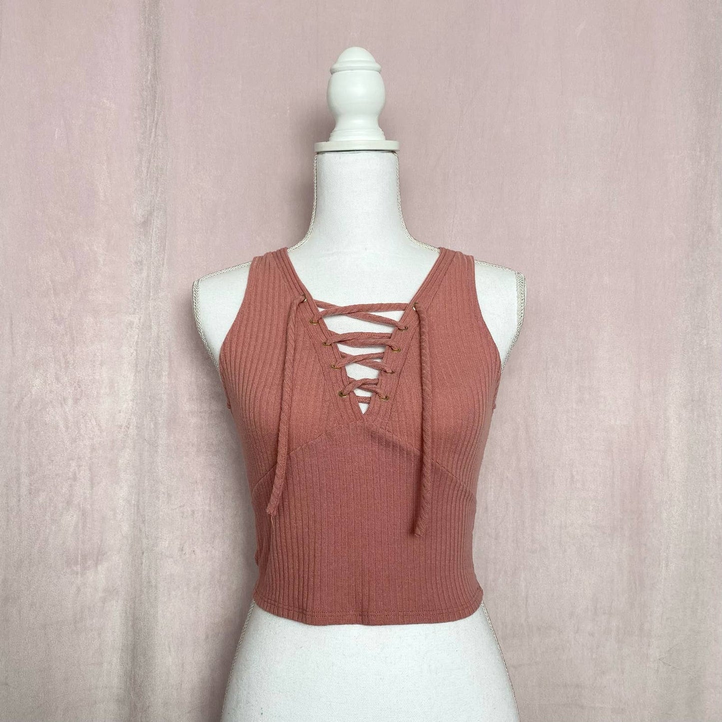 Secondhand Q Lace Up Ribbed Crop Tank Top, Size Small