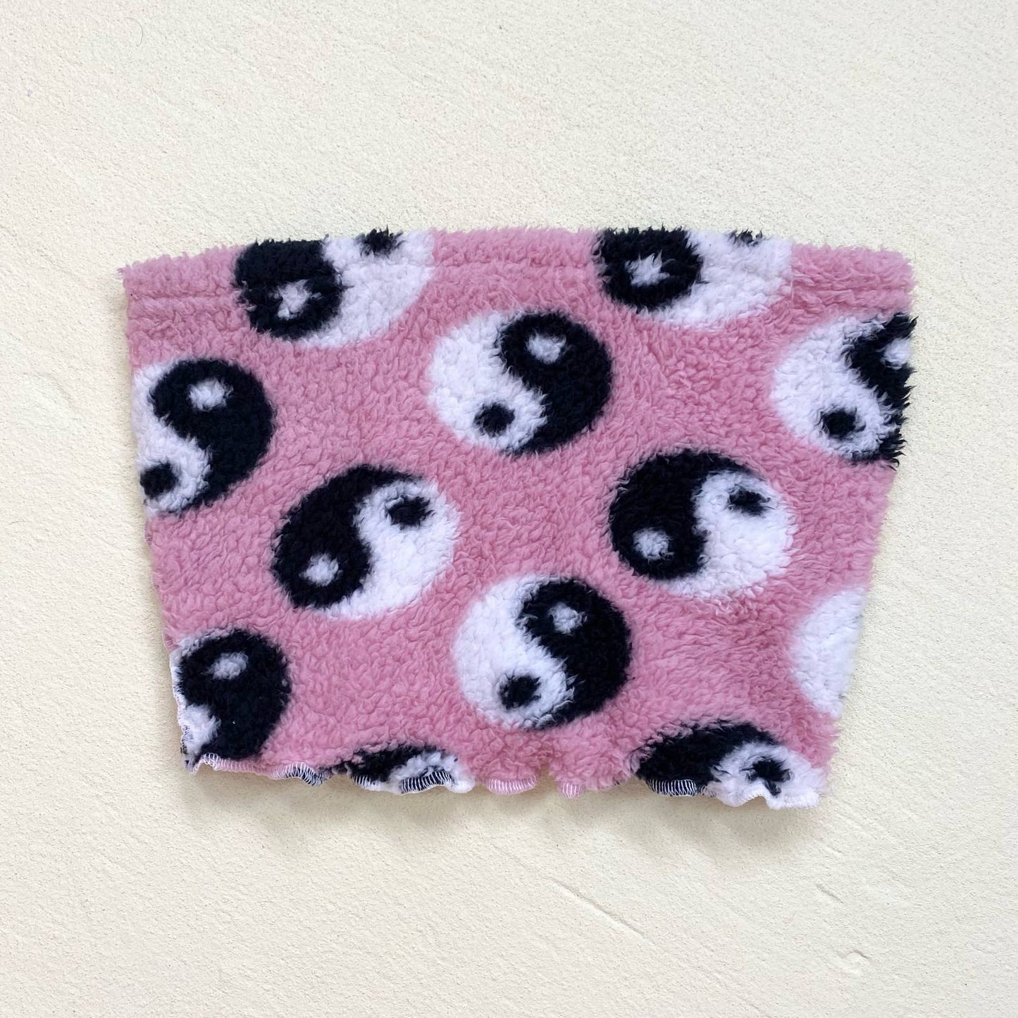 Upcycled Yin-Yang Fuzzy Crop Tube Top, Size XS