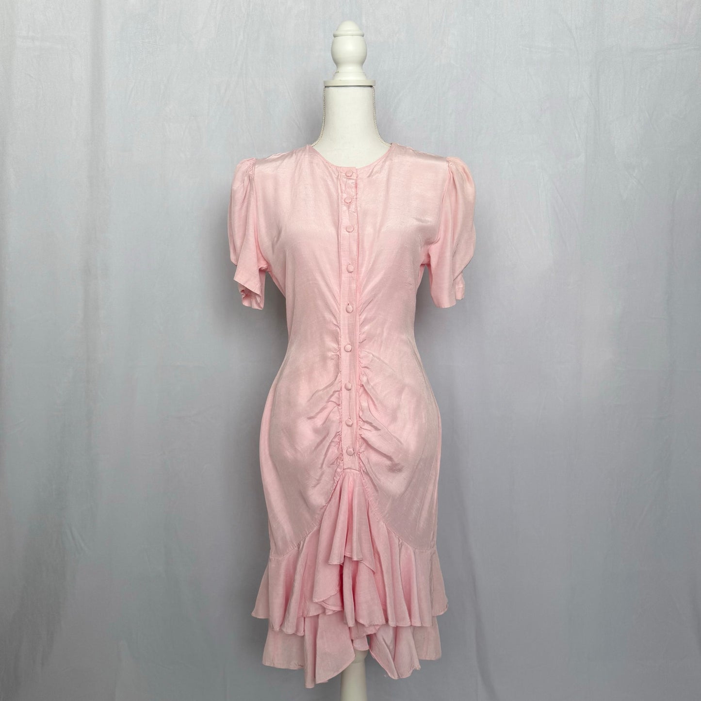 Vintage 80s Jonathan Martin Pink Button Front Dress, Size 9/10