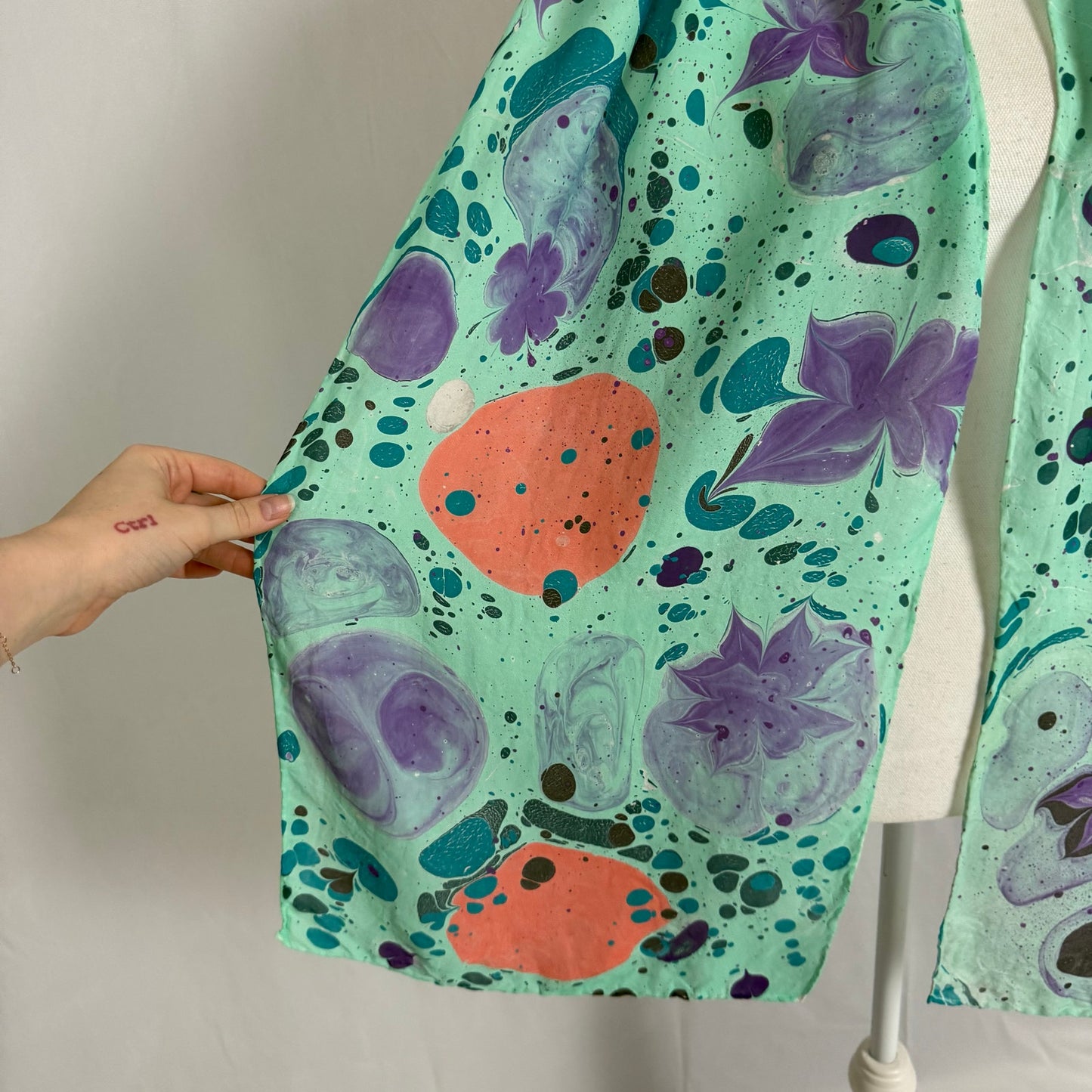 Secondhand Silk Turquoise Abstract Print Scarf