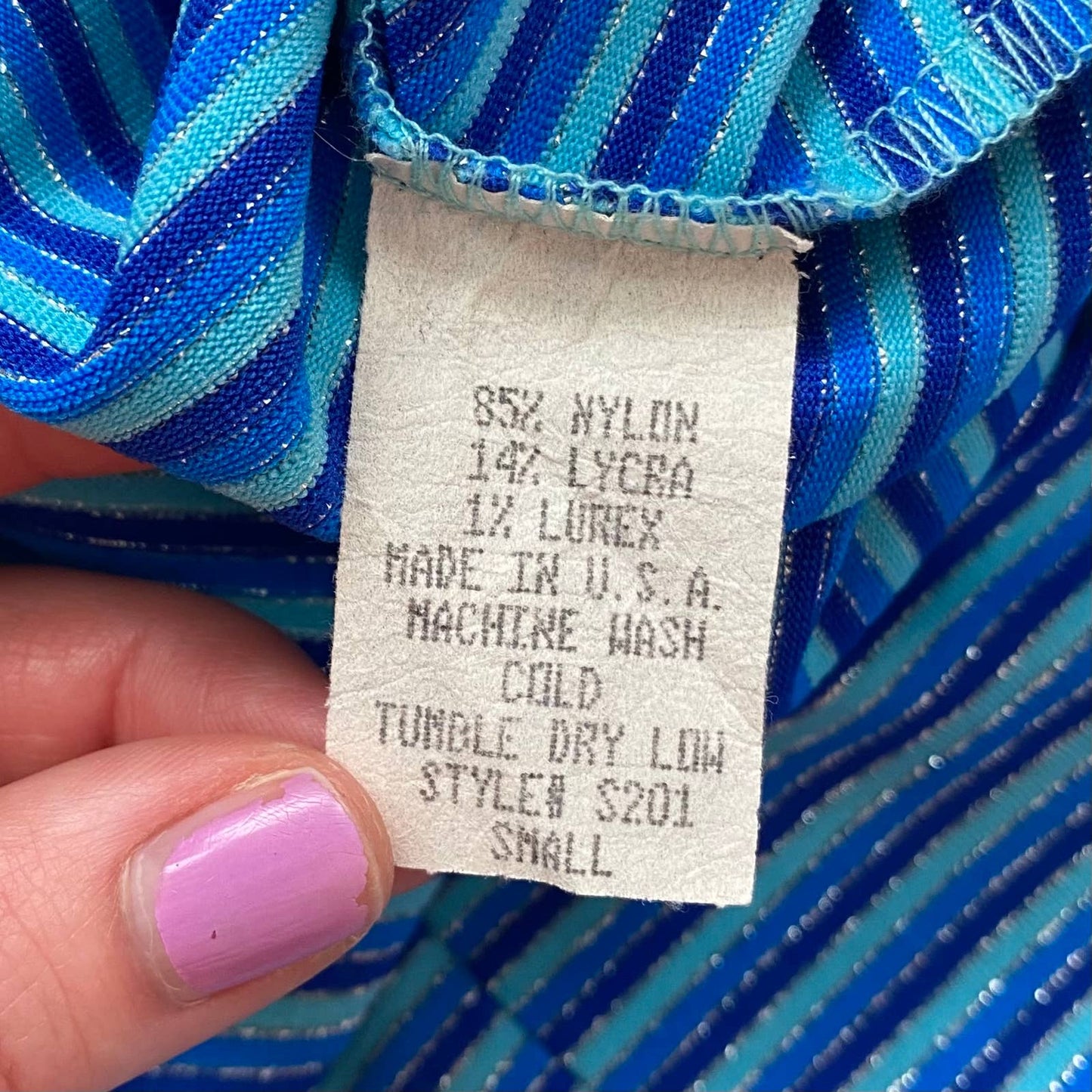 Vintage Metallic Striped Blue Pencil Stretch Skirt, Size Small