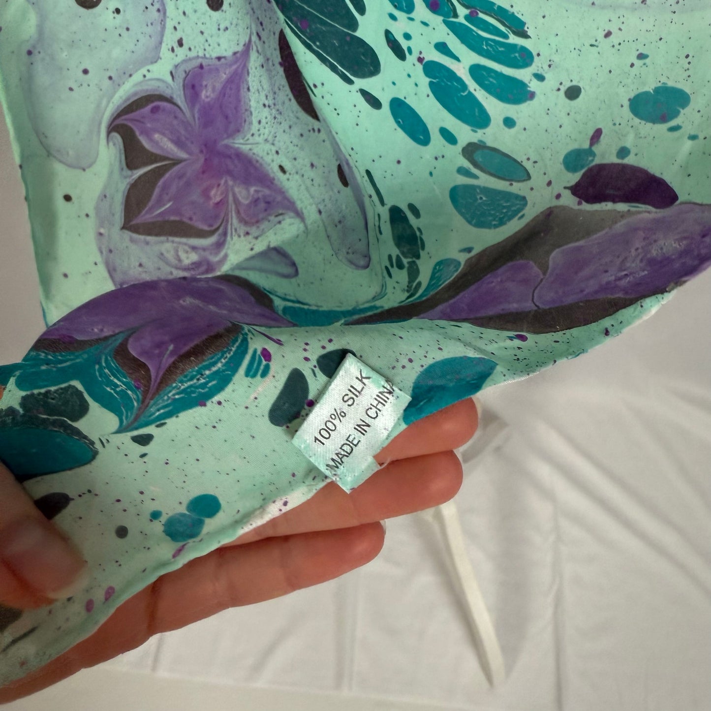 Secondhand Silk Turquoise Abstract Print Scarf