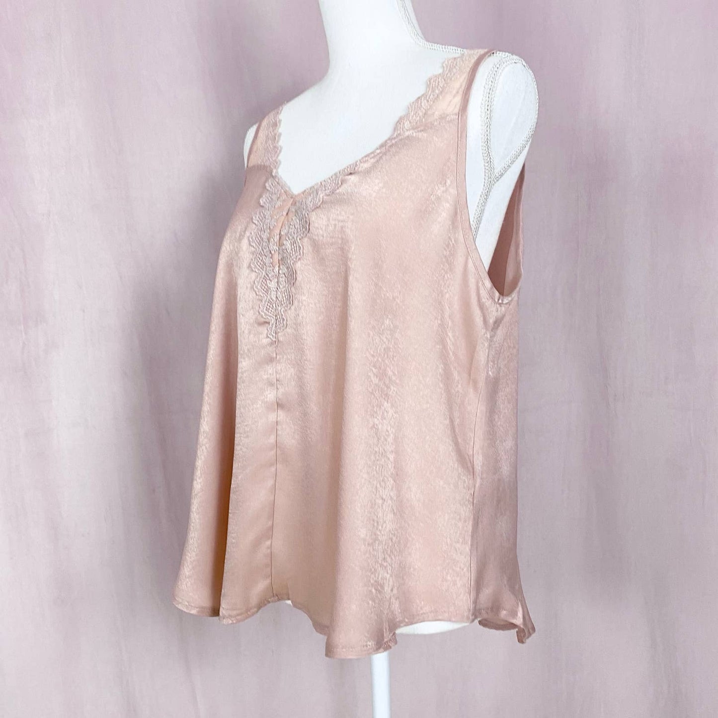 Secondhand Allie Rose Lace Trim Satin Blush Tank Top, Size Large