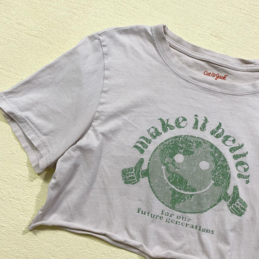 Reworked Make It Better Smiley Earth Crop Tee, Size S/M/L