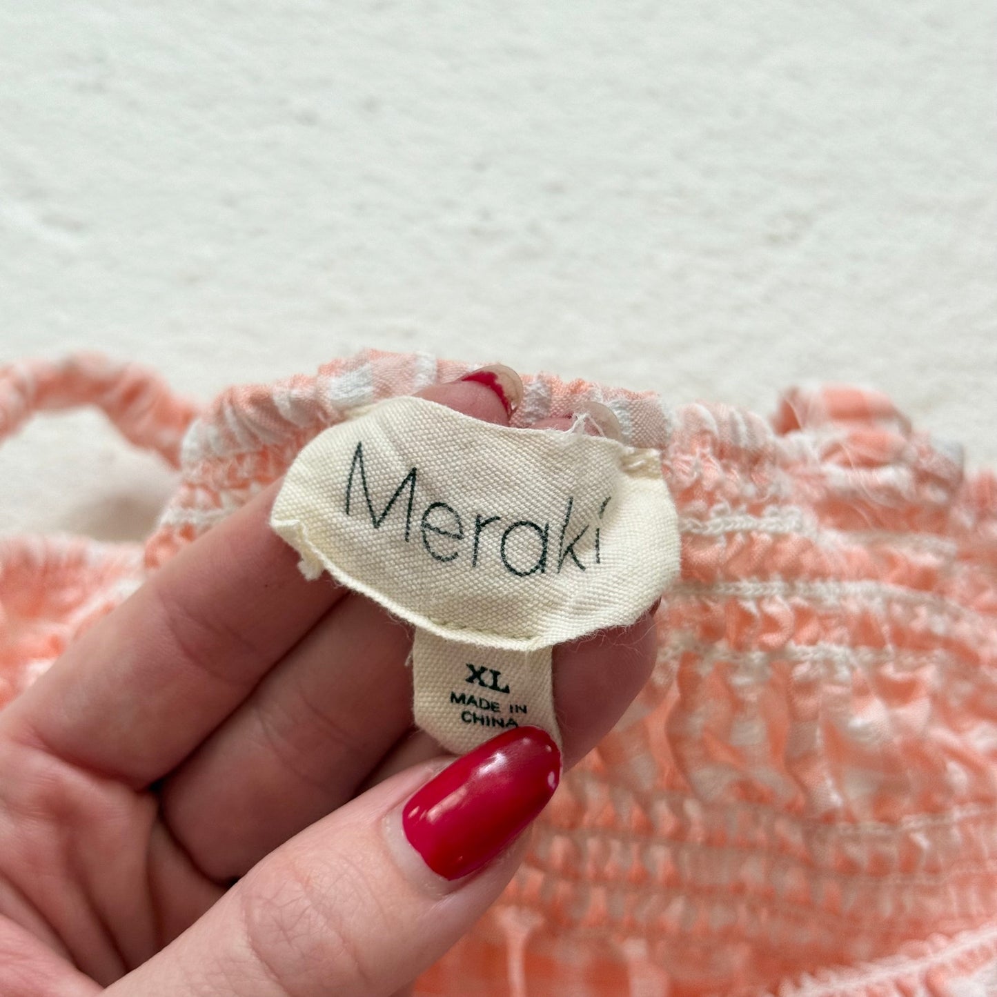 Secondhand Meraki Peach Gingham Smocked Peplum Crop Top, Women's Small