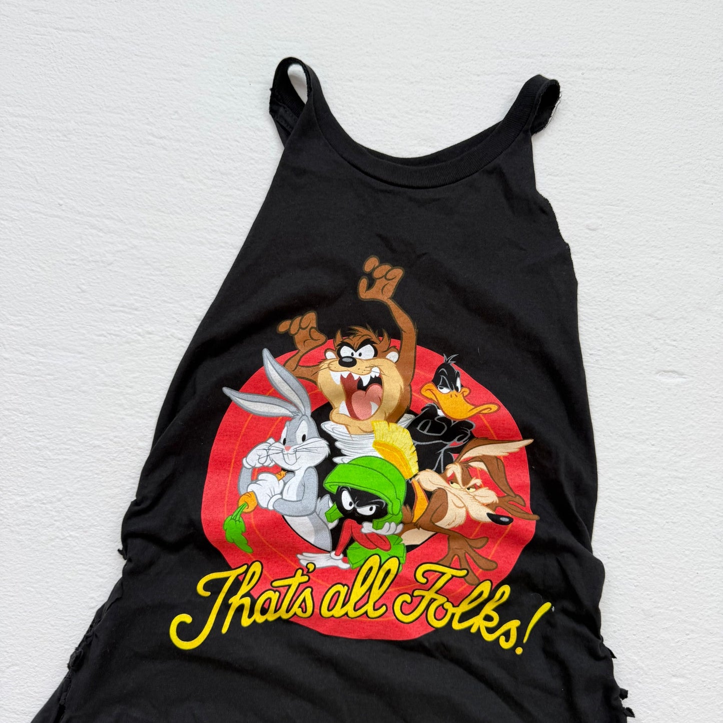 Upcycled Looney Tunes Graphic Cami Mini Tie Dress, Size S/M