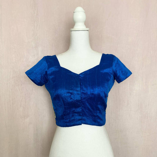 Vintage Embellished Saree Satin Crop Blouse, Size Small