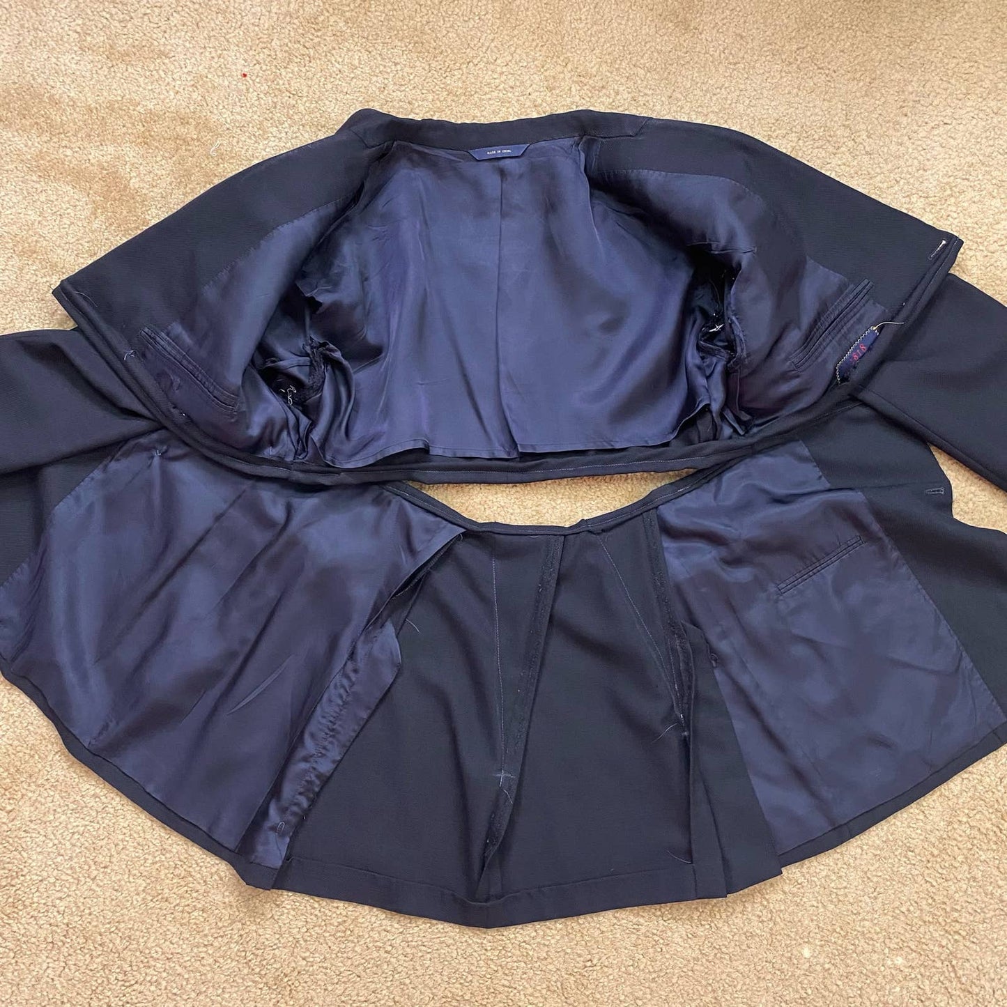 Upcycled Vintage Blazer Set in Navy Blue, Size Small