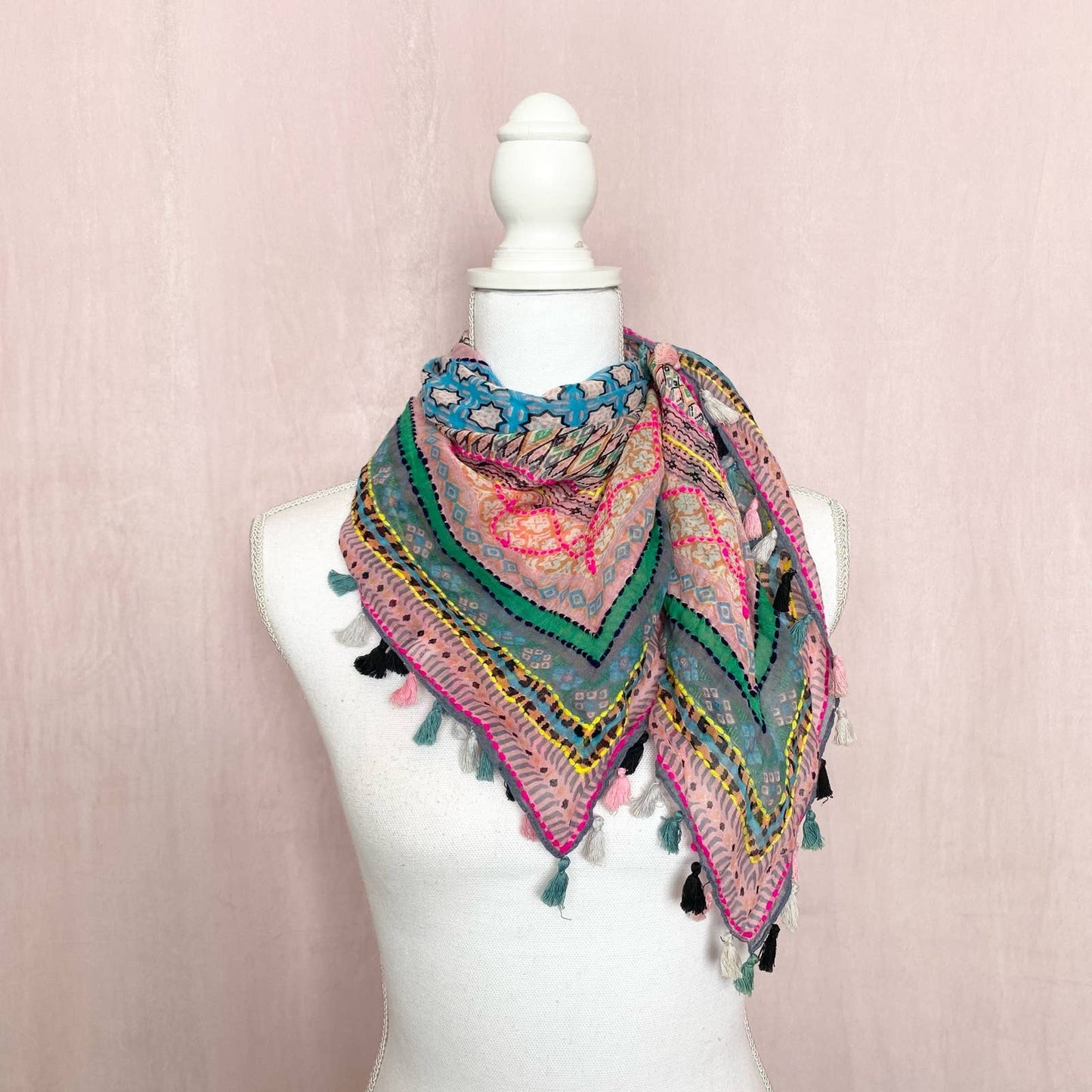 Secondhand Rainbow Knit Versatile Tassel Scarf - Shawl, Top, Skirt, etc.