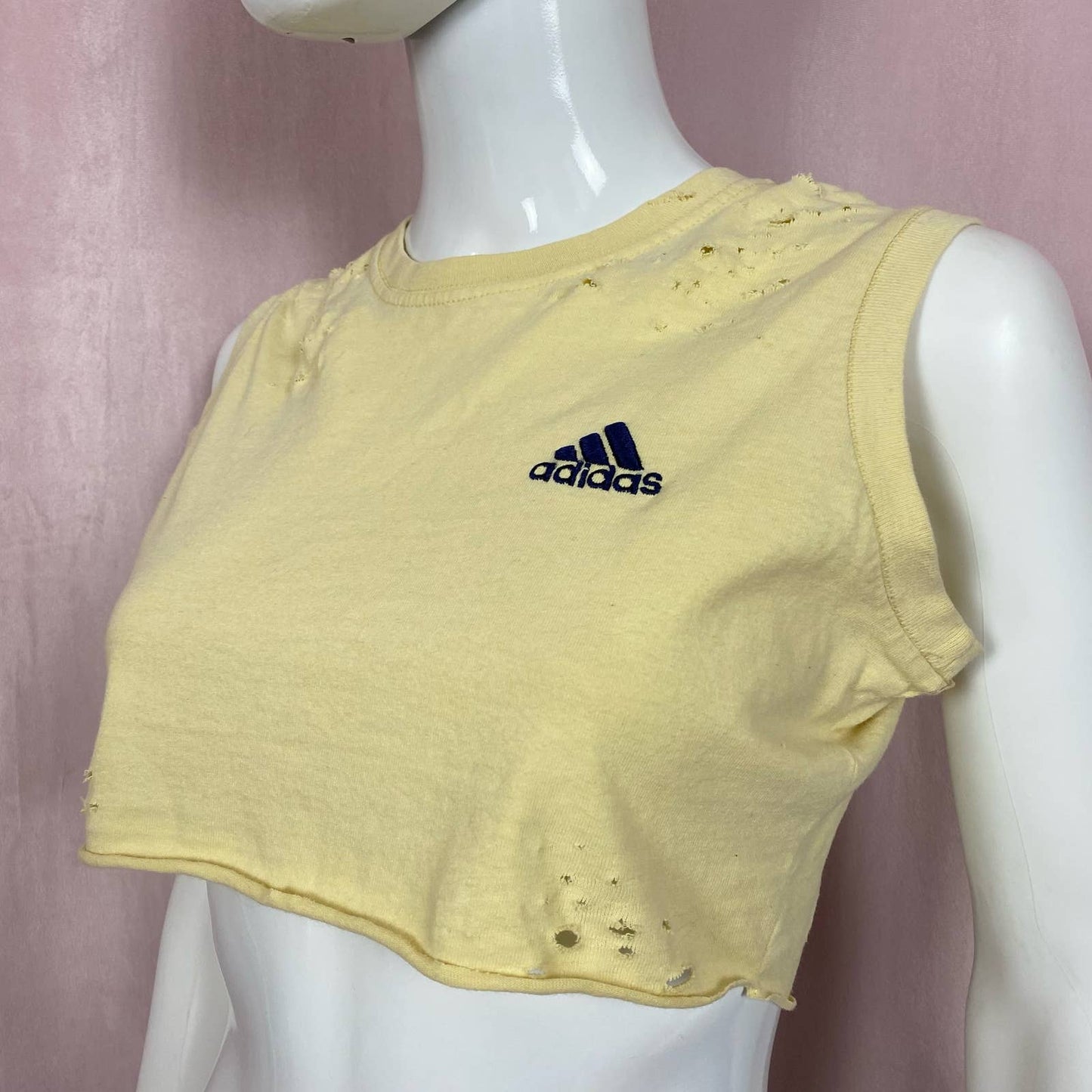 Reworked Adidas Distressed Yellow Crop Tank, Size Small