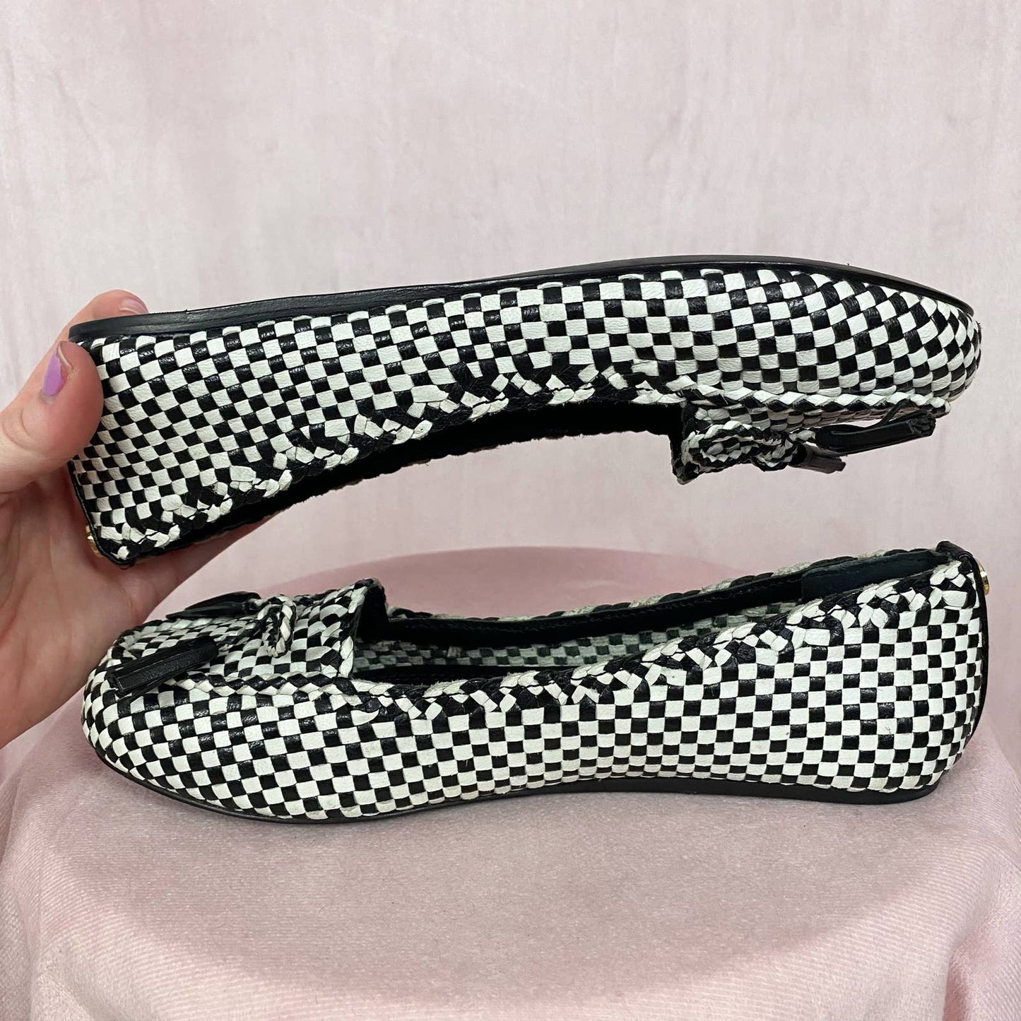 Secondhand Tory Burch Russell Loafers in Black/White, Size 5