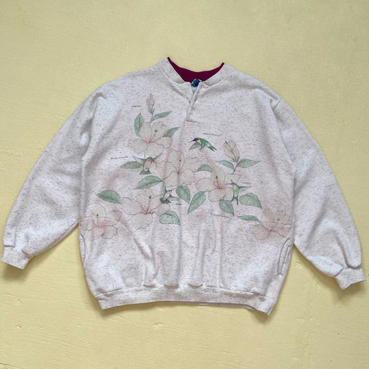 Vintage AU Sportswear Floral Bird Print Crewneck, Size XXL