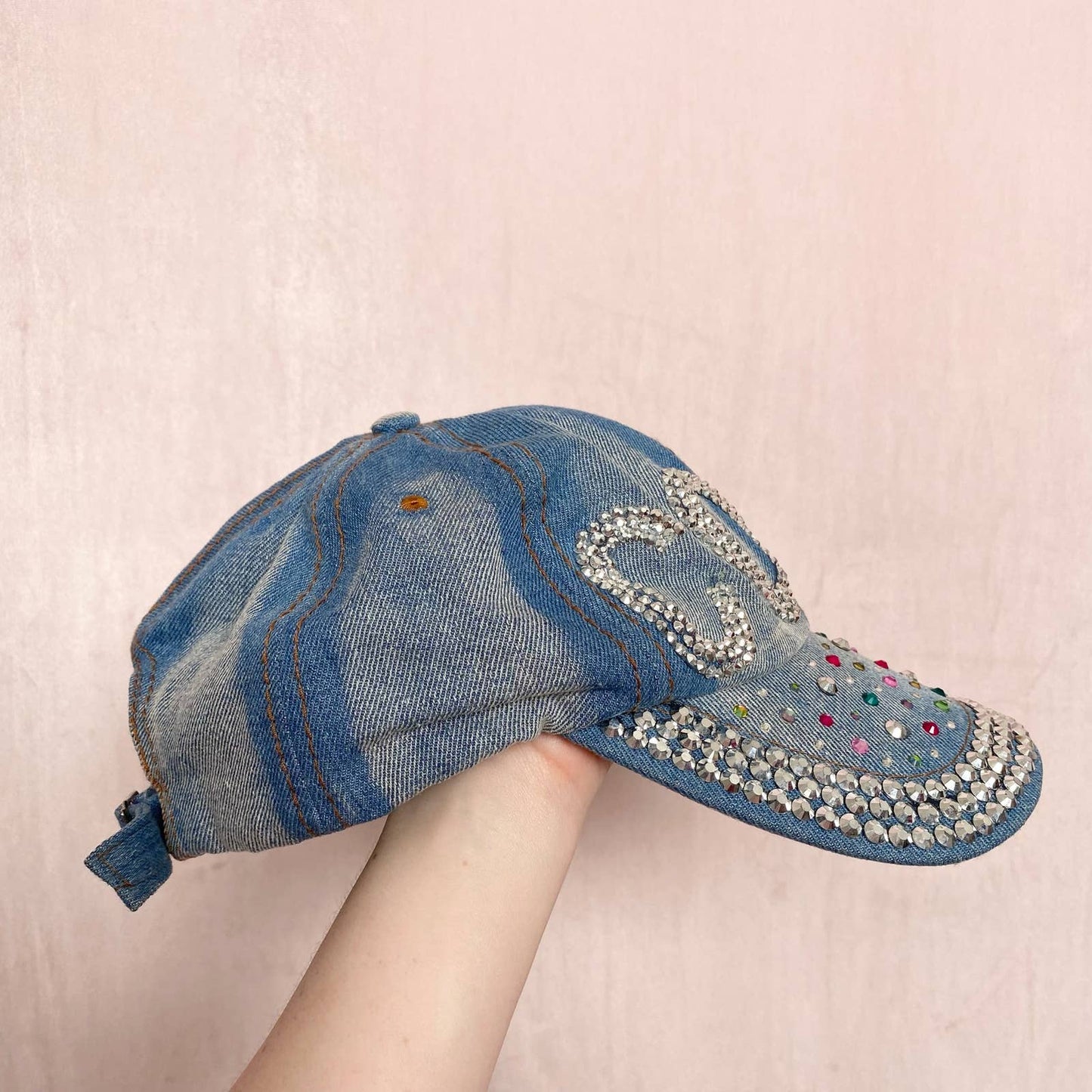 Upcycled COOL Rhinestone Denim Cap Hat
