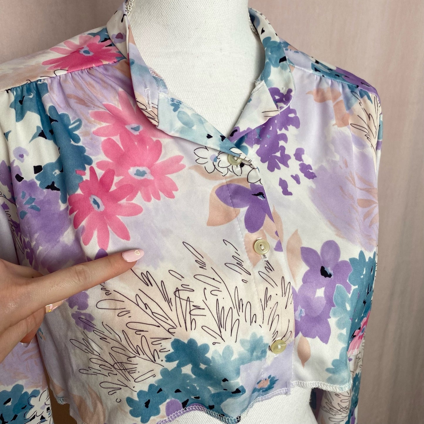Reworked Vintage Floral Crop Long Sleeve Button Up