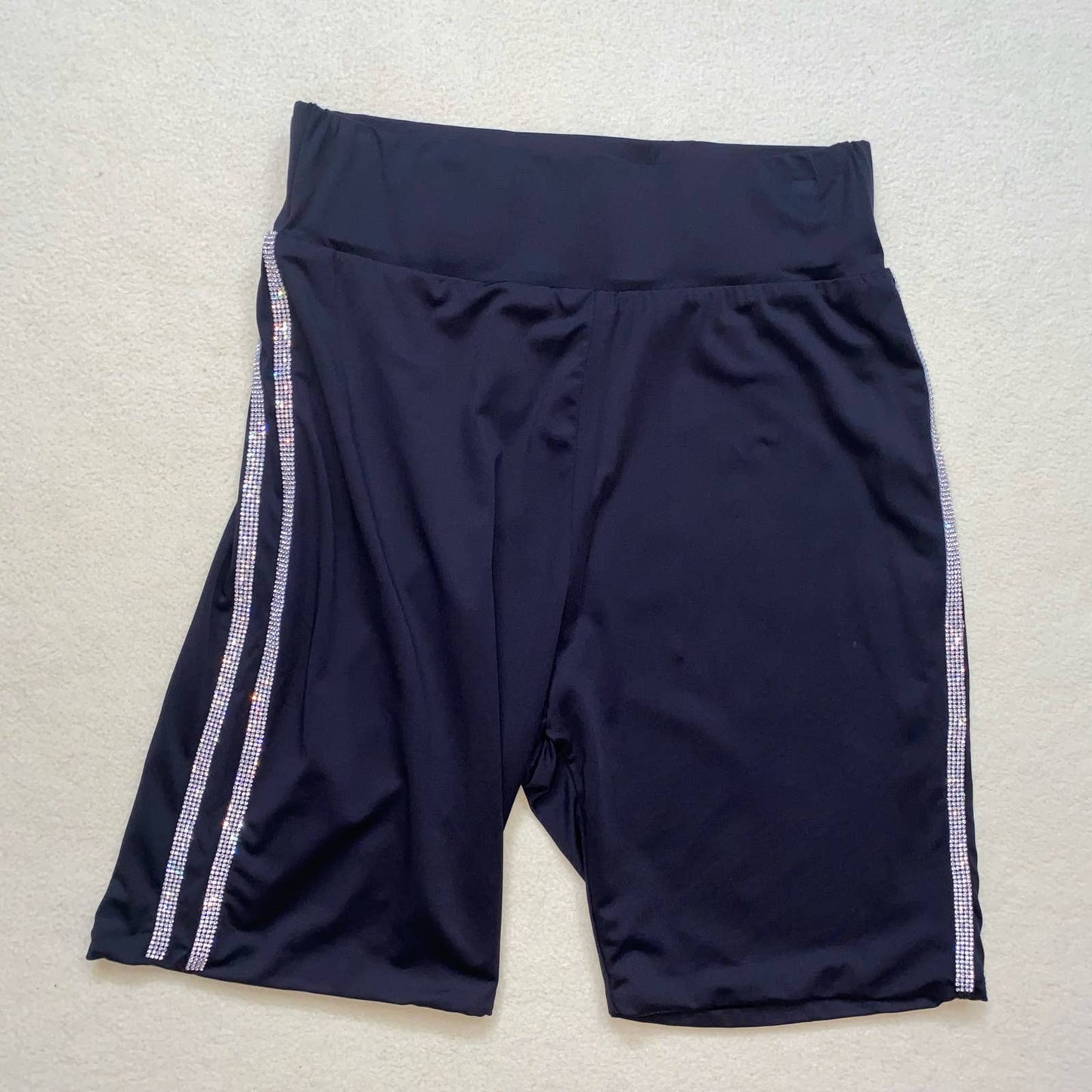 Preowned Meshki Rhinestone Stripe Biker Shorts, Size Medium