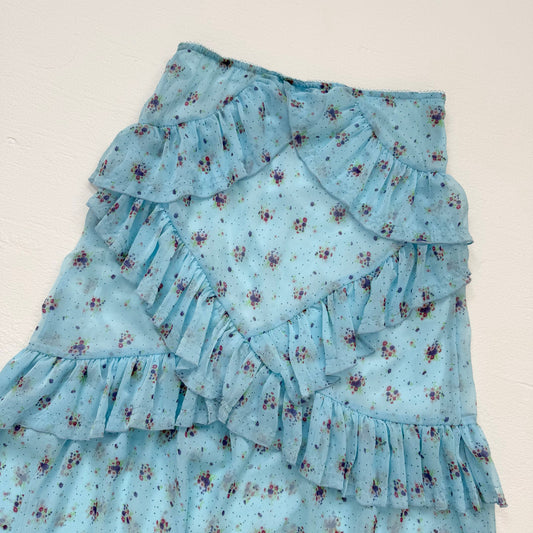 Secondhand Urban Outfitters Tuli Ruffle Midi Skirt in Blue, Size Medium