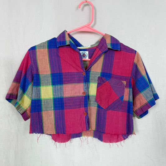 Reworked Vintage Plaid Crop Button Down, Size XS