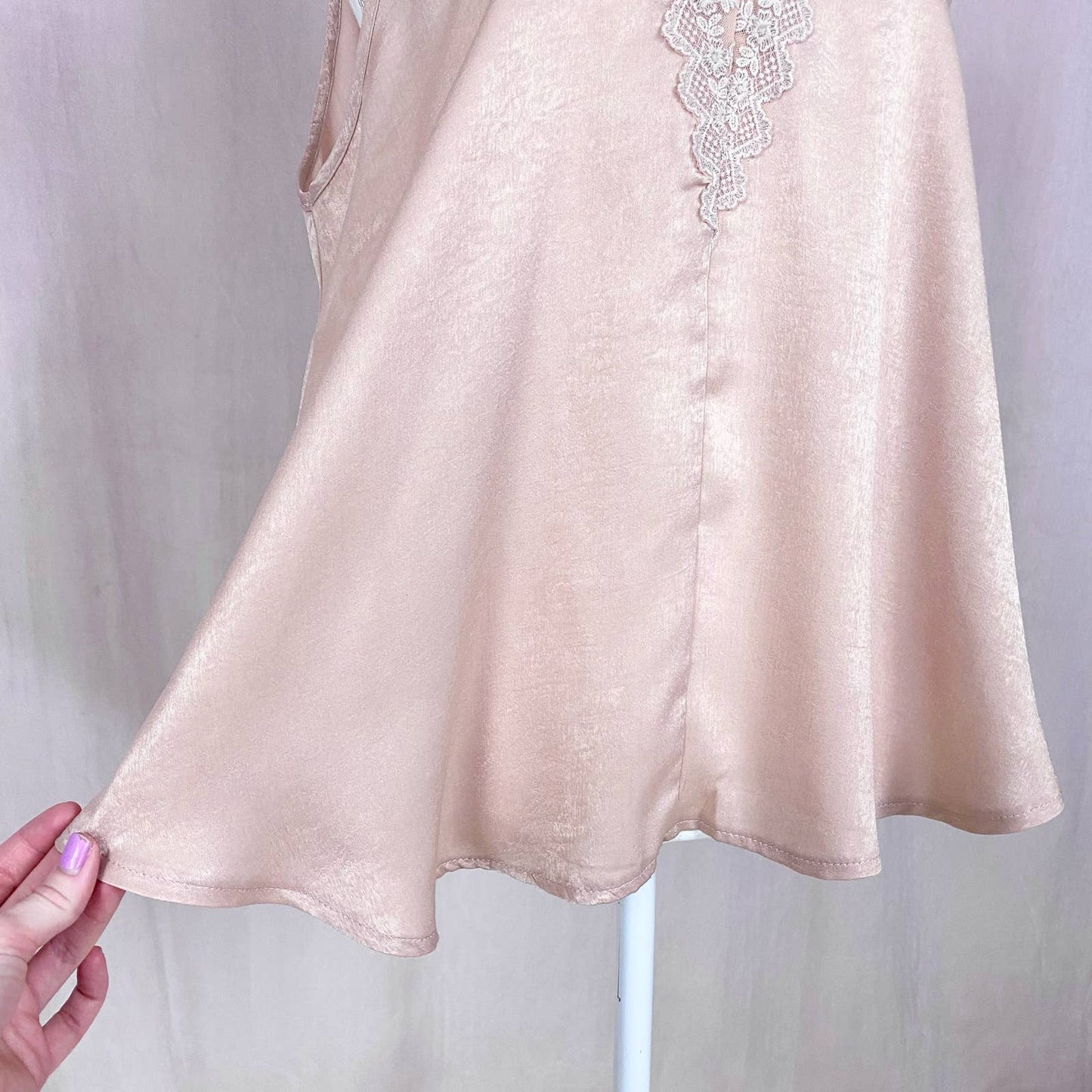 Secondhand Allie Rose Lace Trim Satin Blush Tank Top, Size Large
