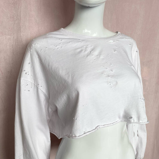 Reworked Distressed Smiley Face Crop Long Sleeve, One Size