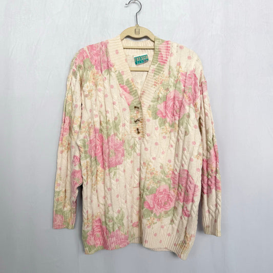 Vintage Fresco Floral Polka Dot Sweater, Size Large