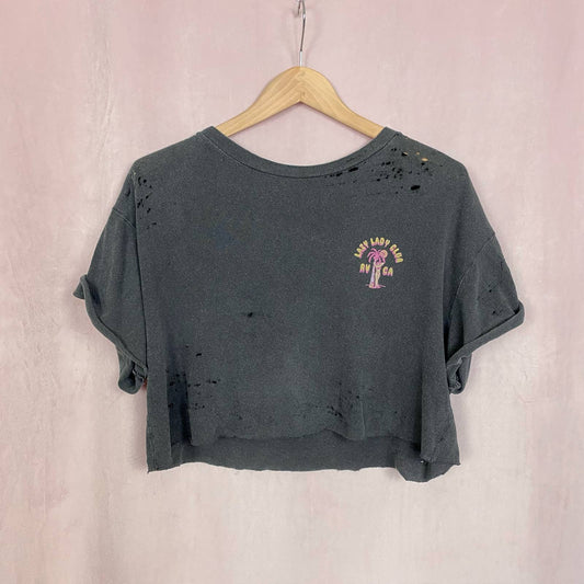 Reworked RVCA Lazy Lady Club Distressed Crop Tee, Size Small