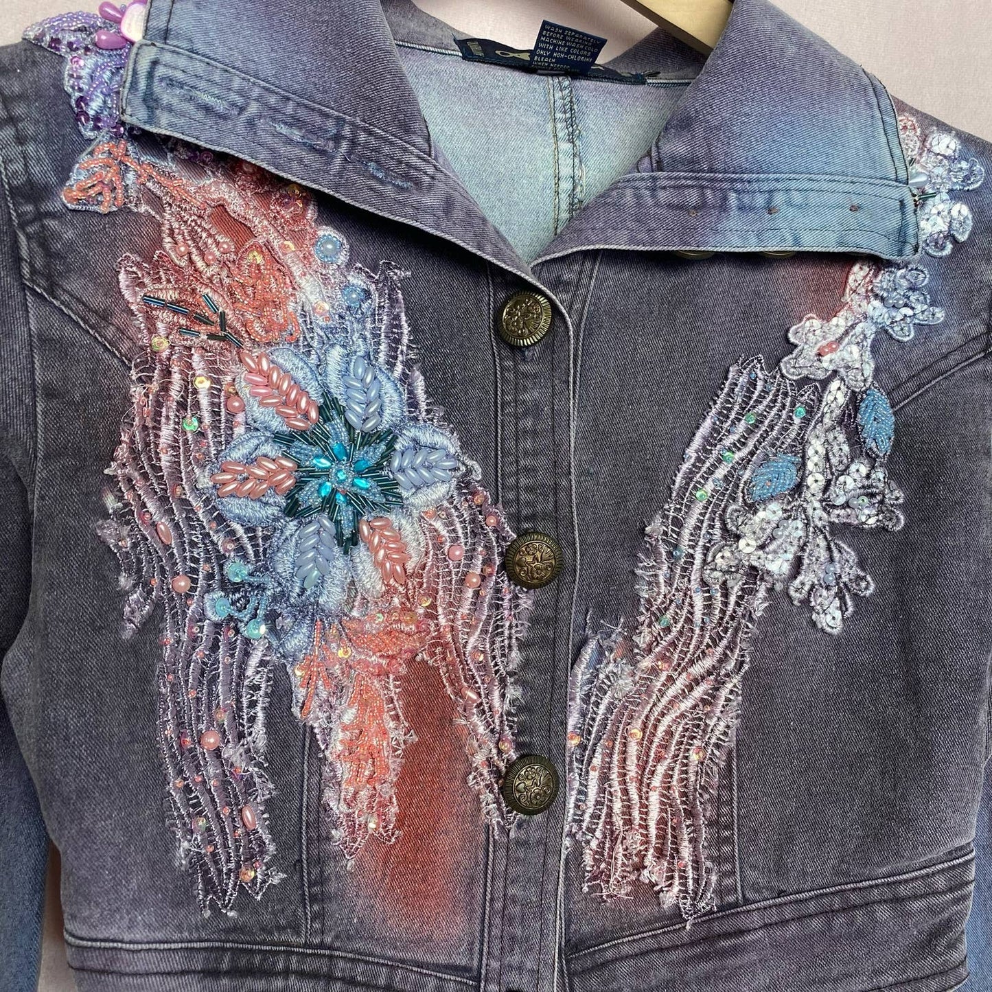 Secondhand AngFu Embellished Crop Jean Jacket, Size Small