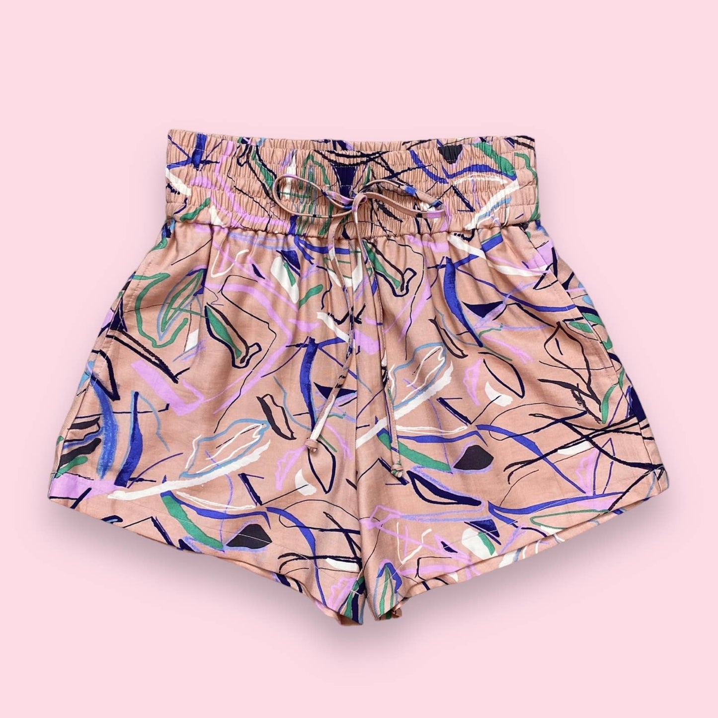 Secondhand Open Edit Tie Waist Doodle Print Shorts, Size XS