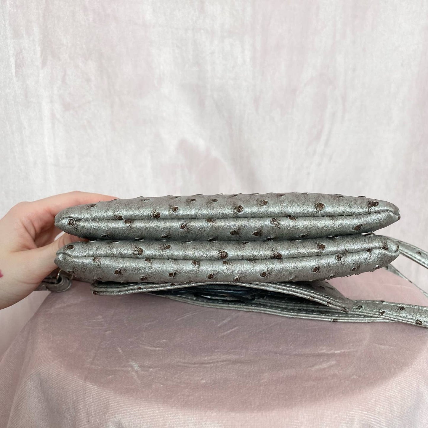 Secondhand Faux Ostrich Leather Flower Crossbody Bag