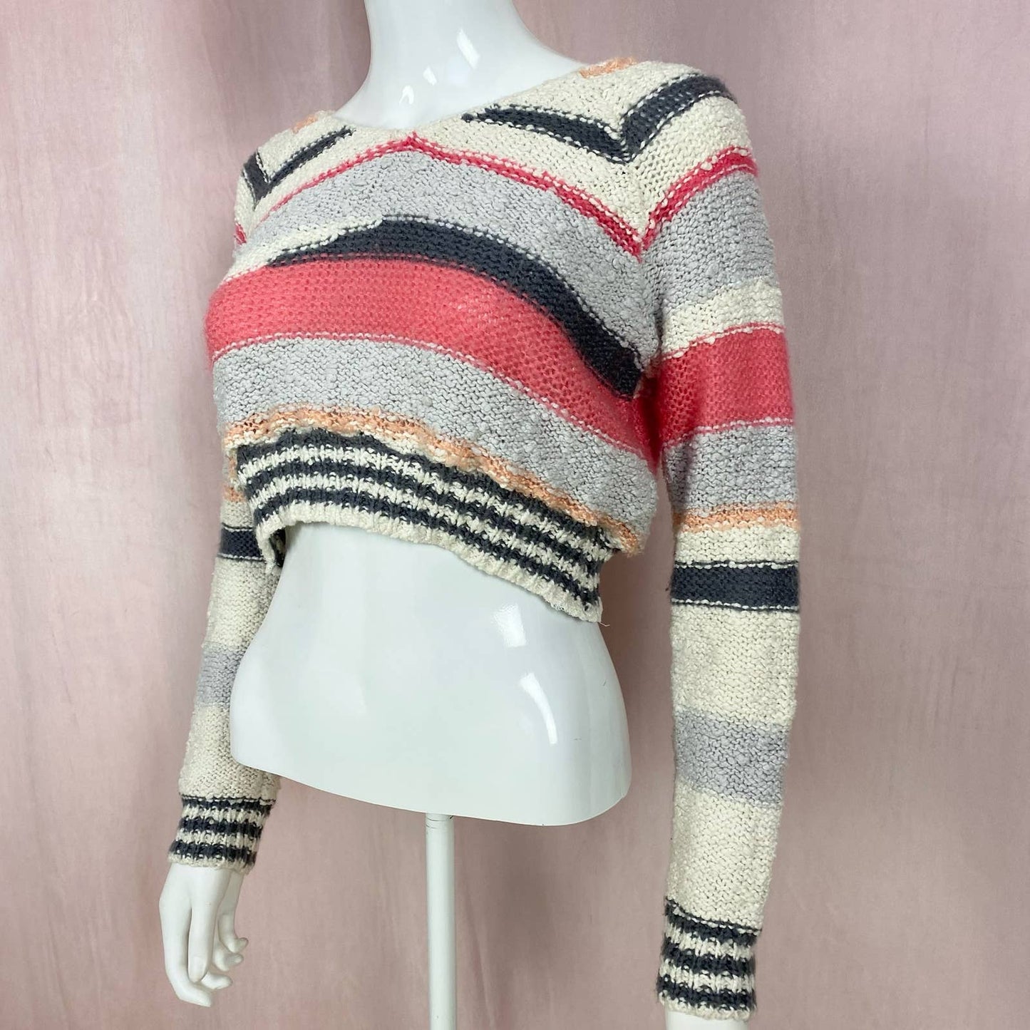 Reworked Sonoma Stripe Knit Crop Sweater, Sized Size Medium
