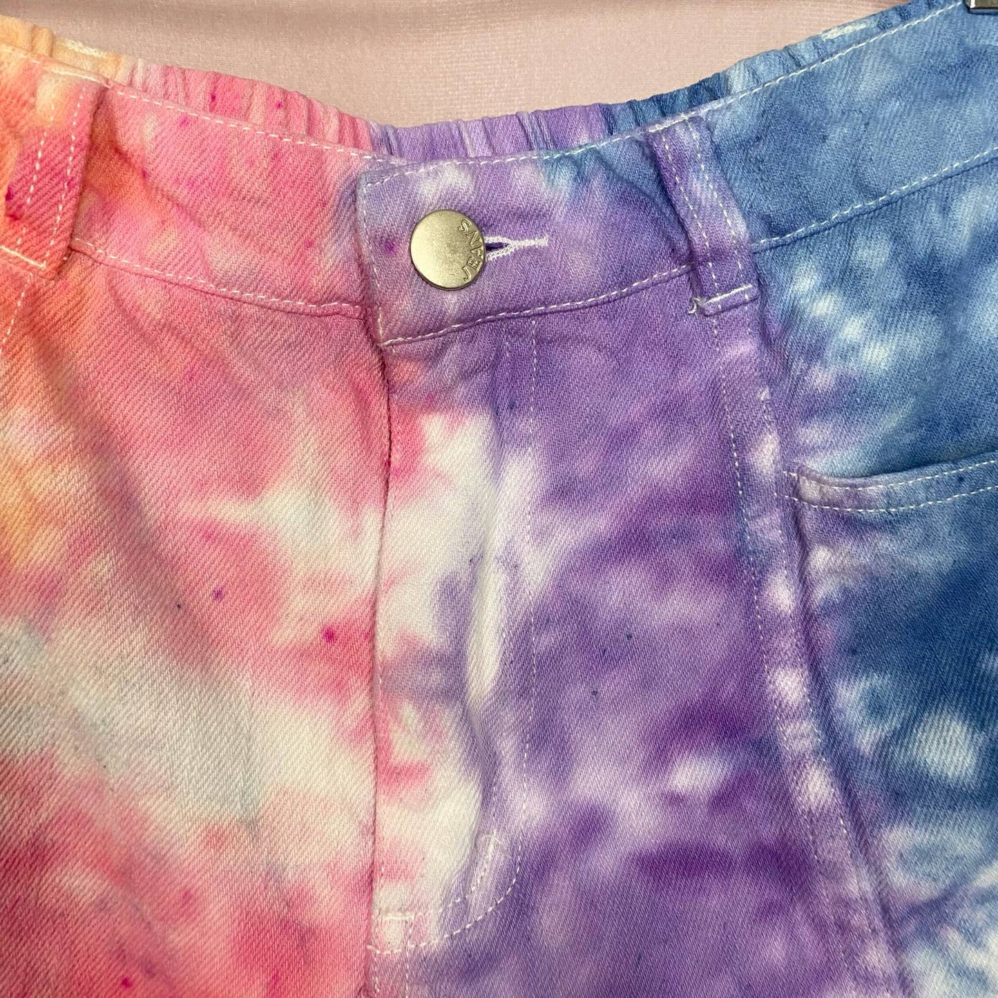 Upcycled Denim Tie Dye High Rise Shorts, Size 25”