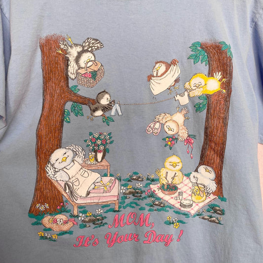 Vintage Cute Birds Mothers Day Graphic Tee, Size XL