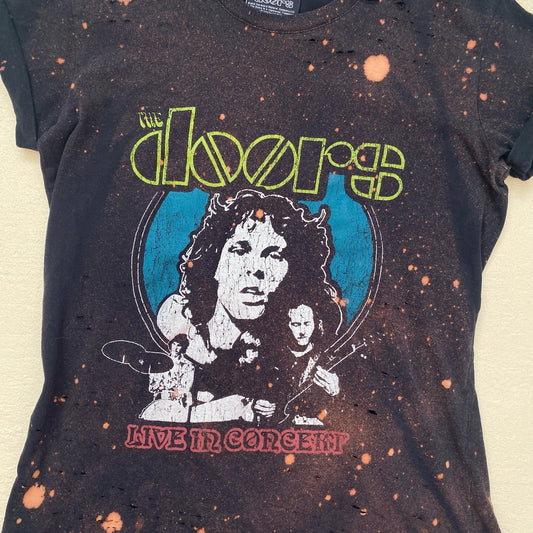 Upcycled The Doors Acid Wash Distressed Graphic Tee, Size XS