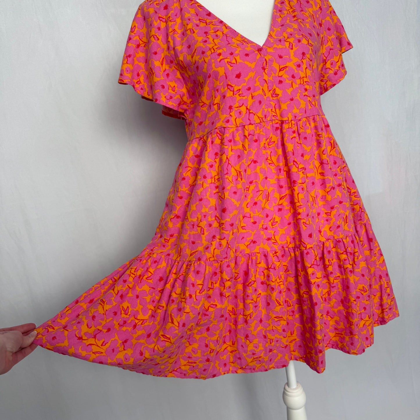 Secondhand Universal Thread Tiered Linen Blend Floral Babydoll Mini Dress, Size XS