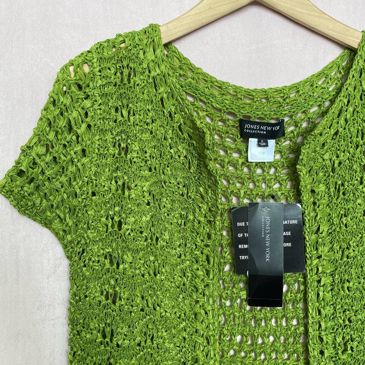 Preowned Jones New York Green Crochet Short Sleeve Sweater, Size Small