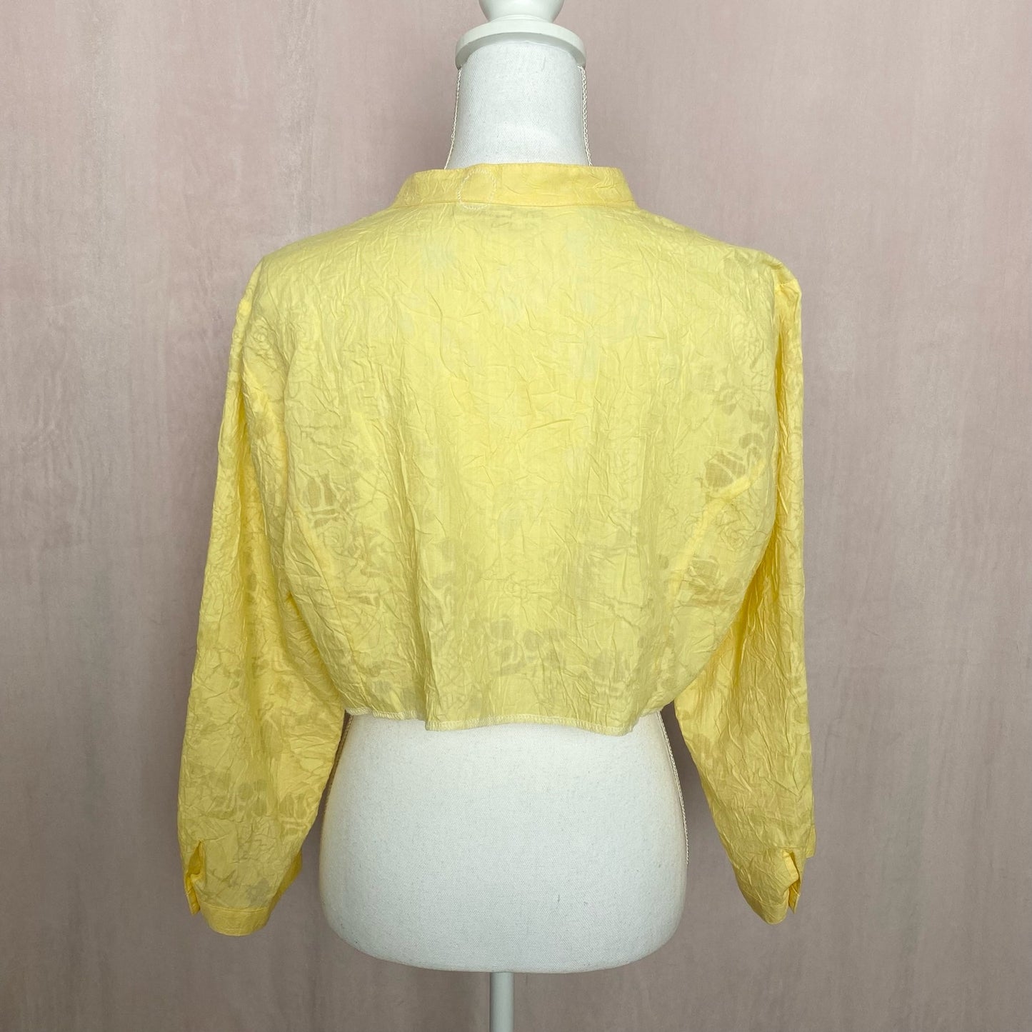 Reworked JM Collection Yellow Floral Crop Button Up, Size 14