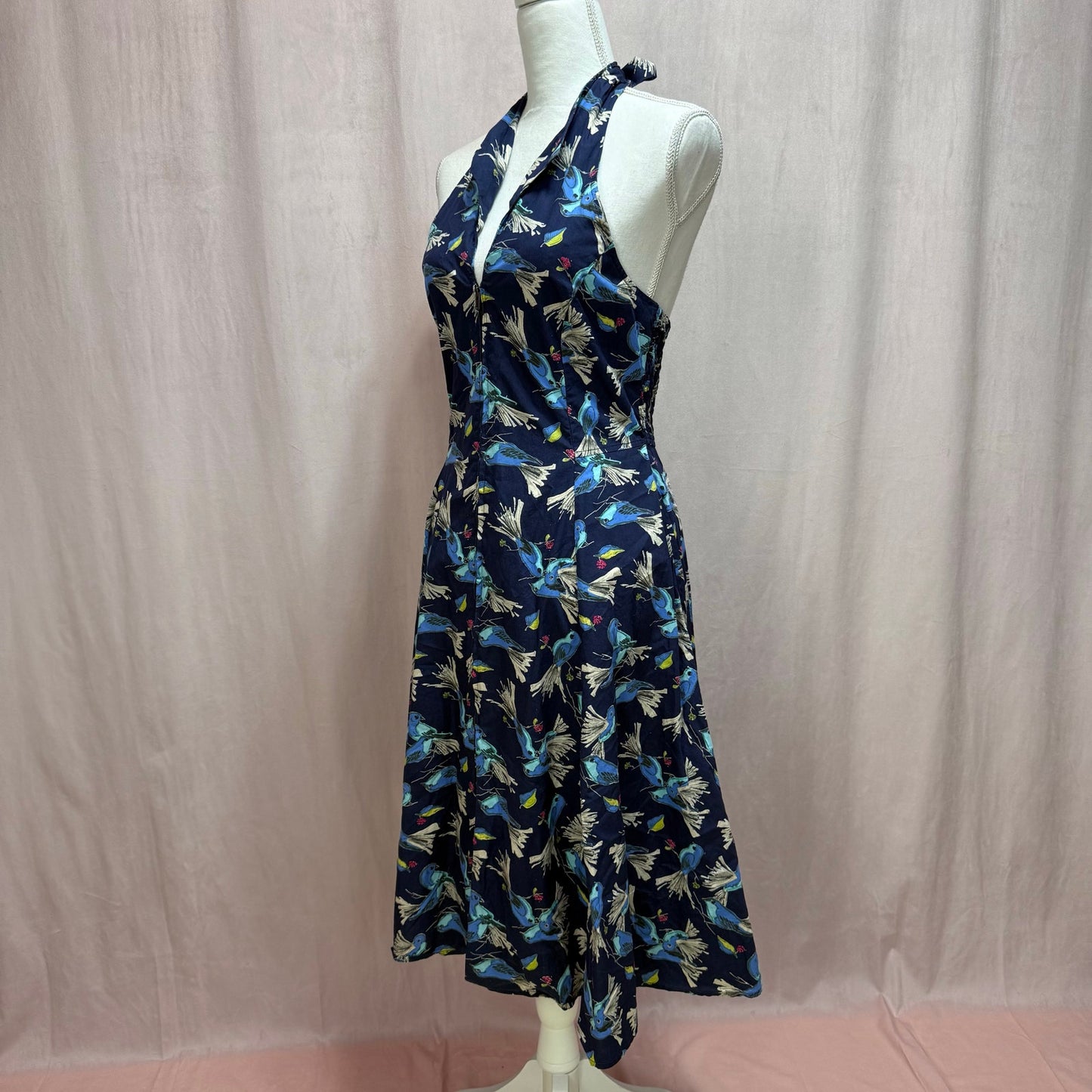 Secondhand Title A Bird Print Fit & Flare Halter Midi Dress, Size Small