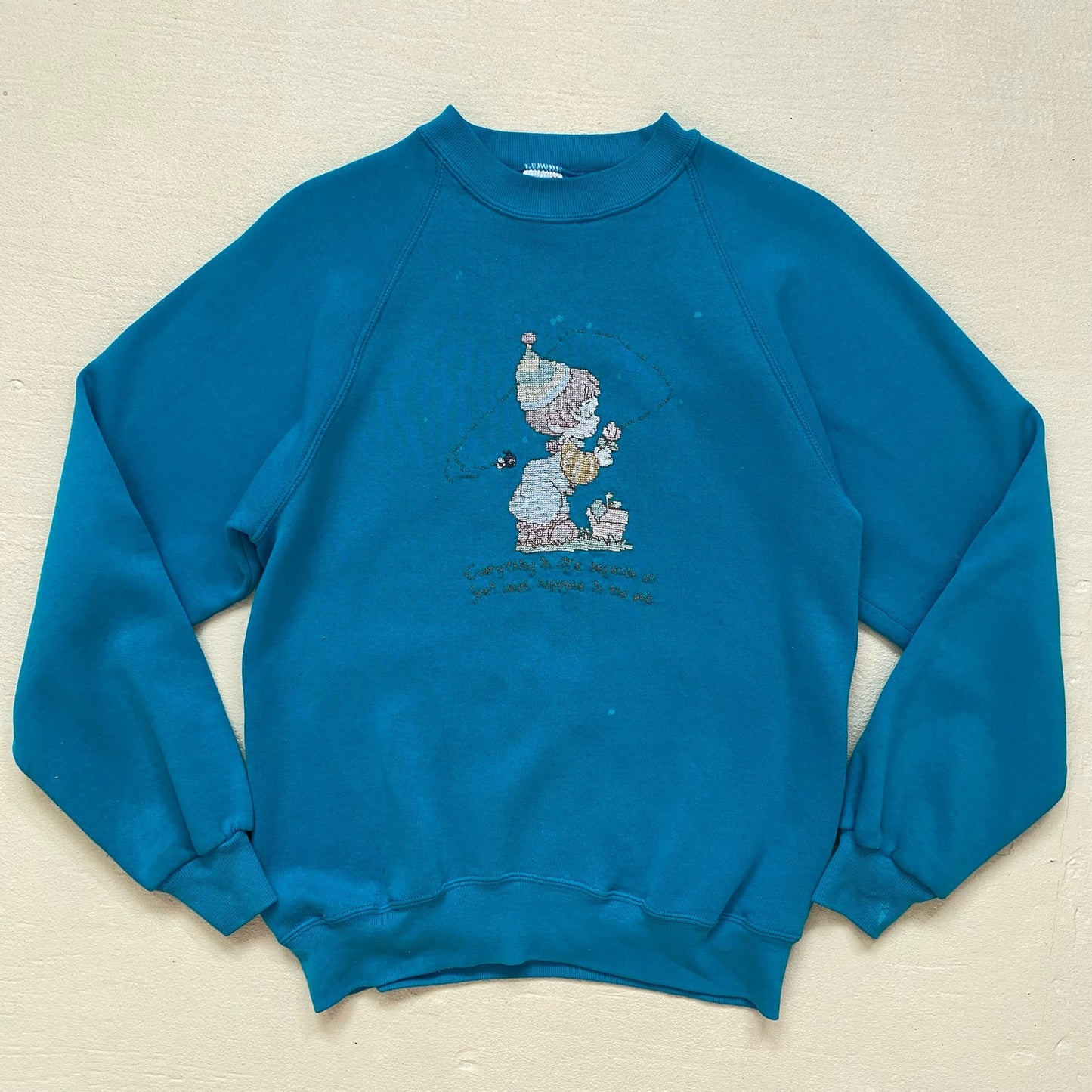 Vintage Hand Embroidered Crewneck Sweatshirt, Size Small
