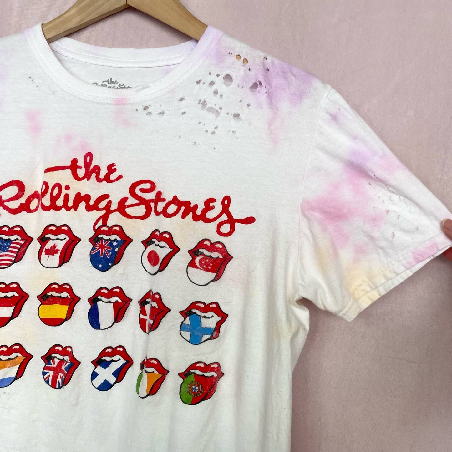 Reworked The Rolling Stones Tie Dye Distressed Band Tee, Size Medium